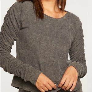 Chaser bliss knit shirred long sleeve pullover